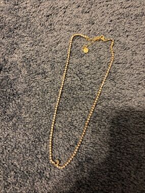 Gold Tennis Chain Necklace with Interlocking Charm - Women. Letter C